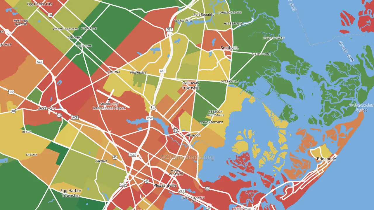 Absecon, NJ Map of Burglary Rates