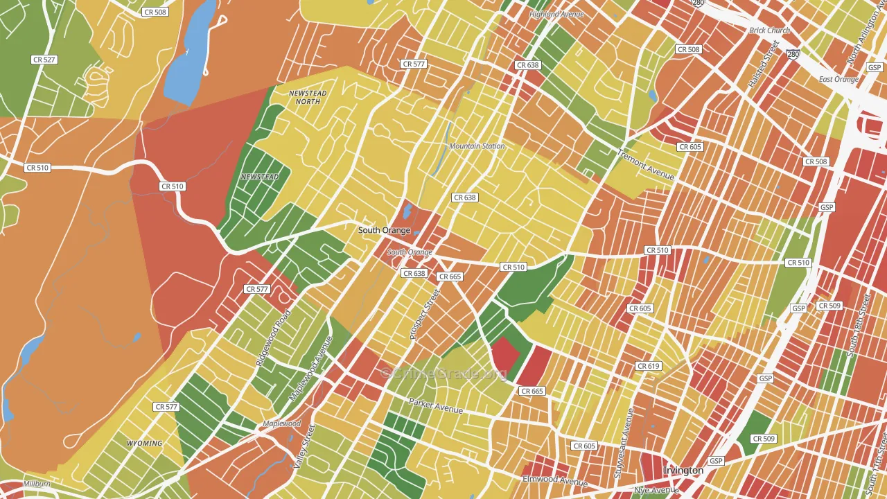 Academy Heights, Orange, NJ Map of Burglary Rates