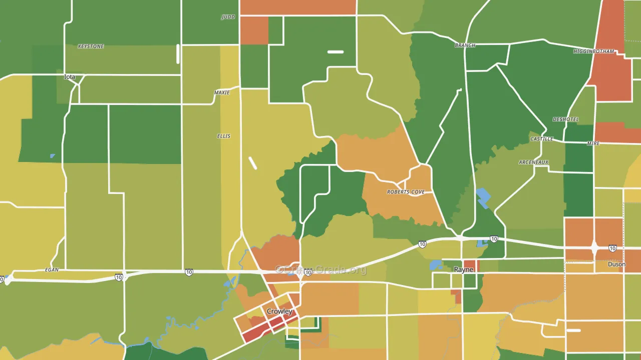 Acadia Parish, LA Map of Burglary Rates