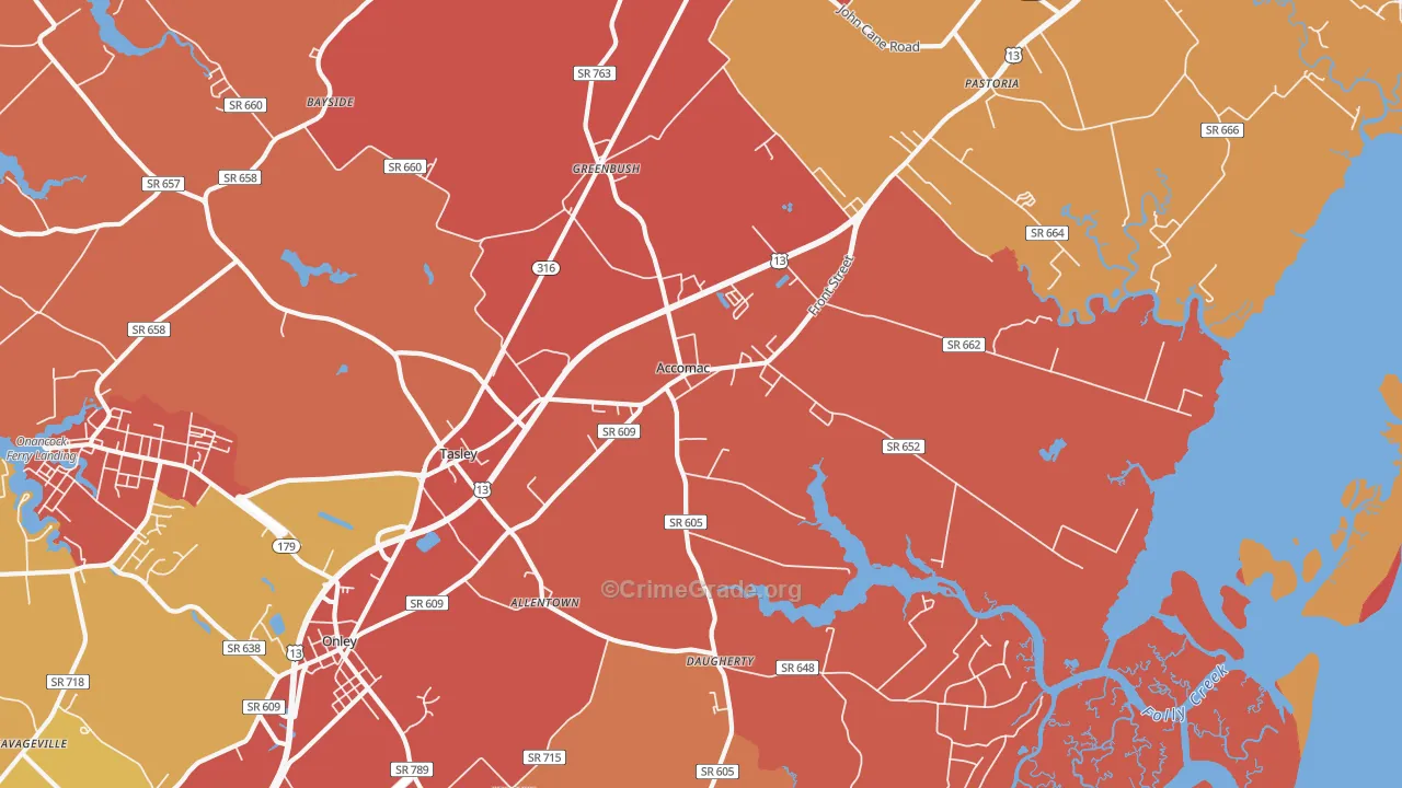 Accomac, VA Map of Burglary Rates