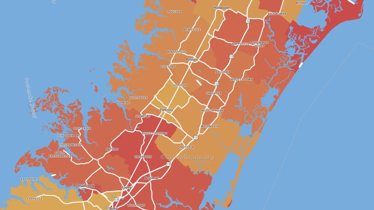 Accomack County, VA Map of Burglary Rates