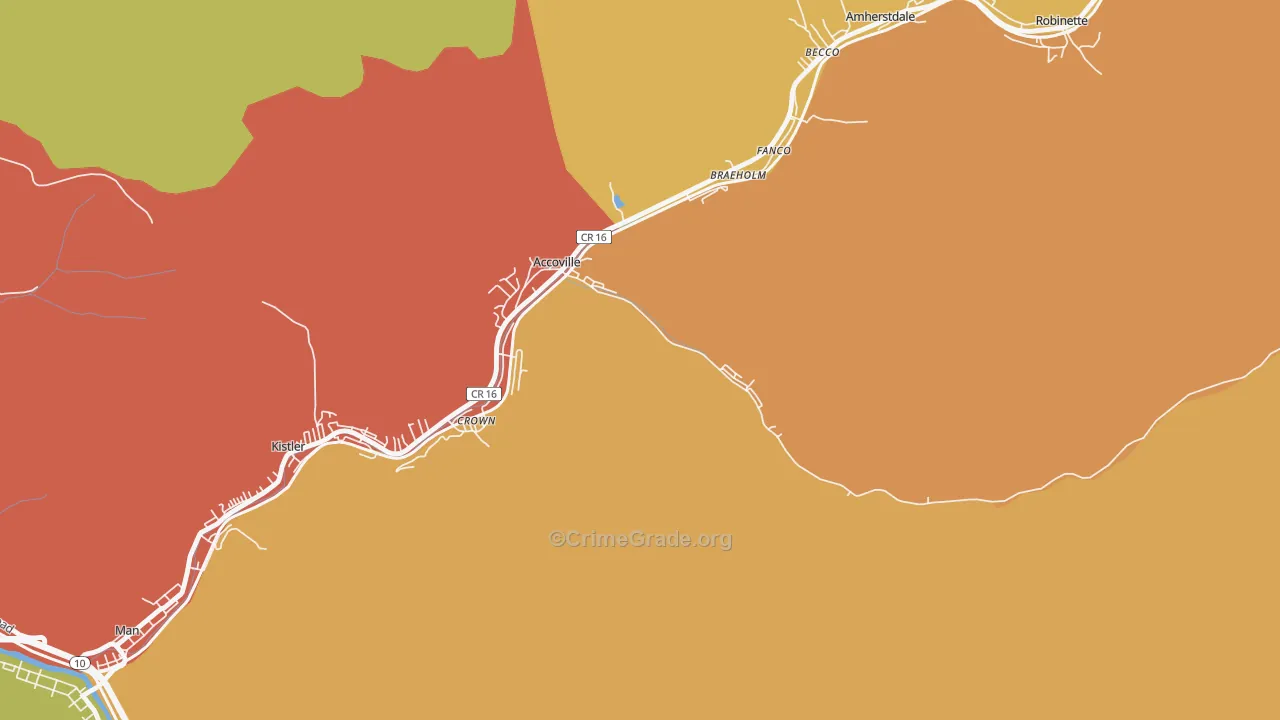 Accoville, WV Map of Burglary Rates