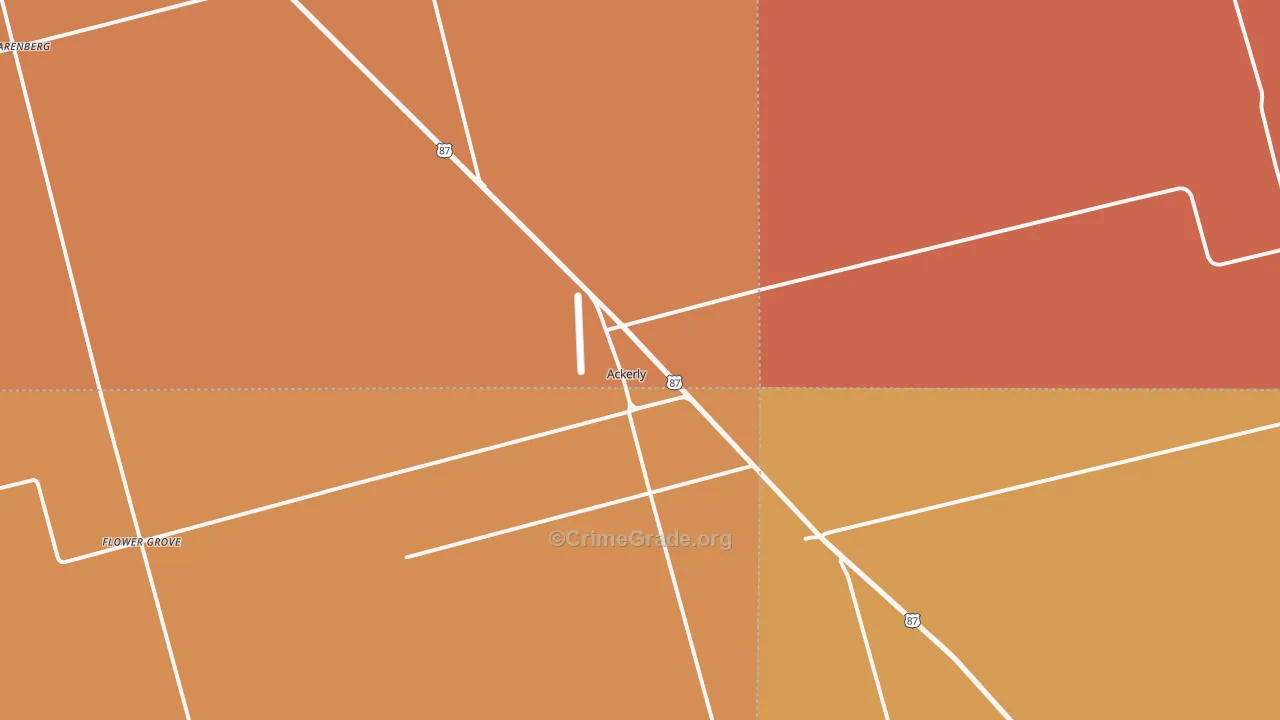 Ackerly, TX Map of Burglary Rates