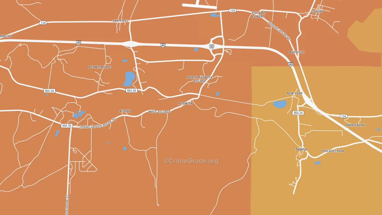 Acoma Pueblo, NM Map of Burglary Rates