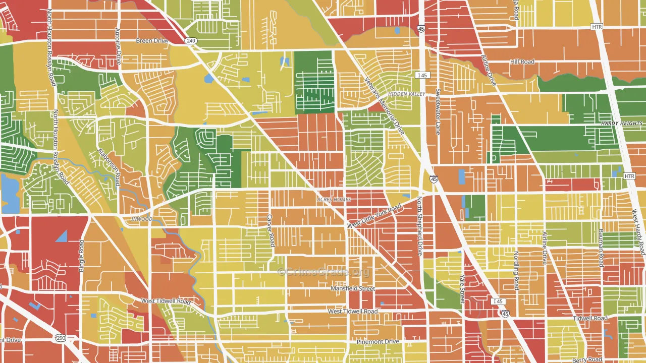 Acres Home, Houston, TX Map of Burglary Rates