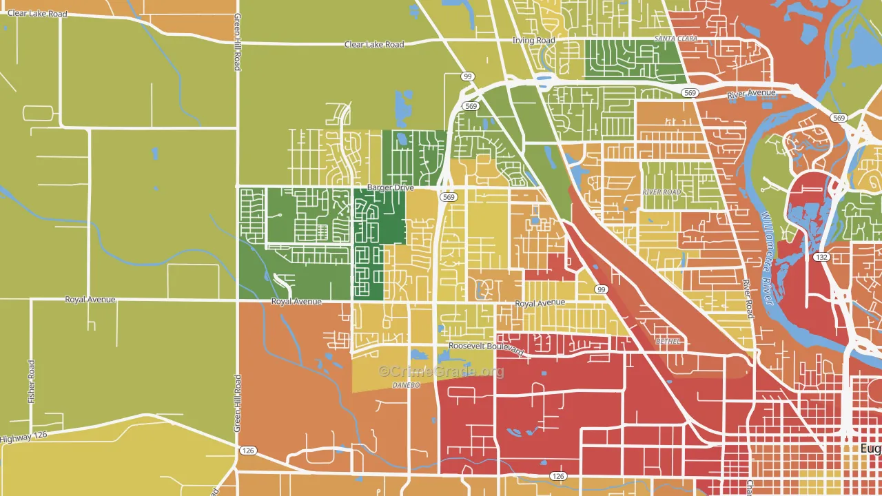 Active Bethel, Eugene, OR Map of Burglary Rates