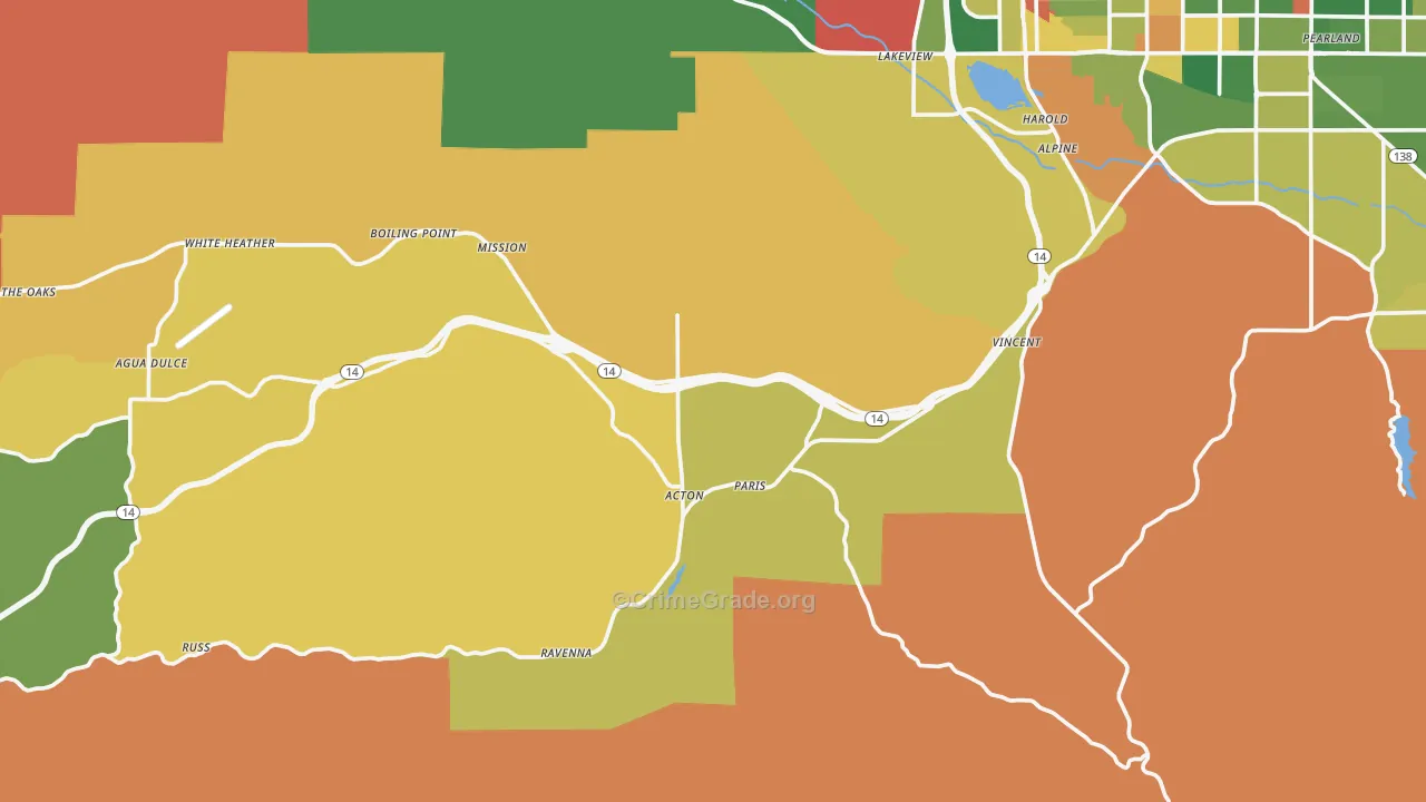 Acton, CA Map of Burglary Rates
