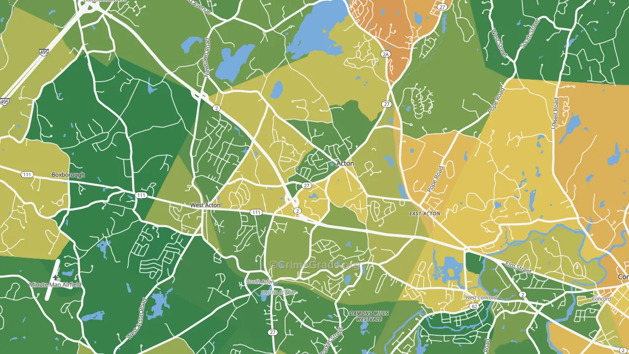 Acton, MA Map of Burglary Rates