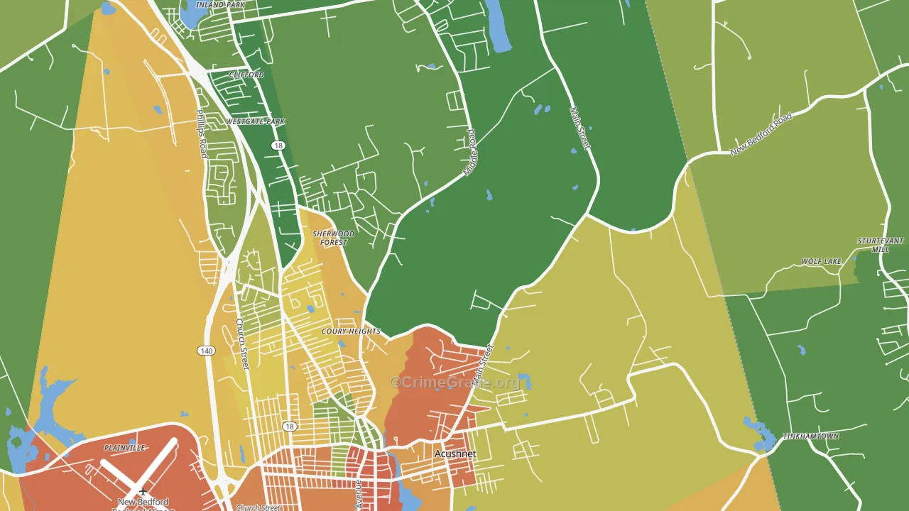Acushnet, MA Map of Burglary Rates