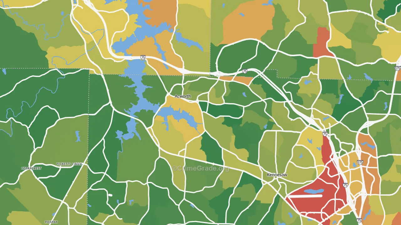 Acworth, GA Map of Burglary Rates