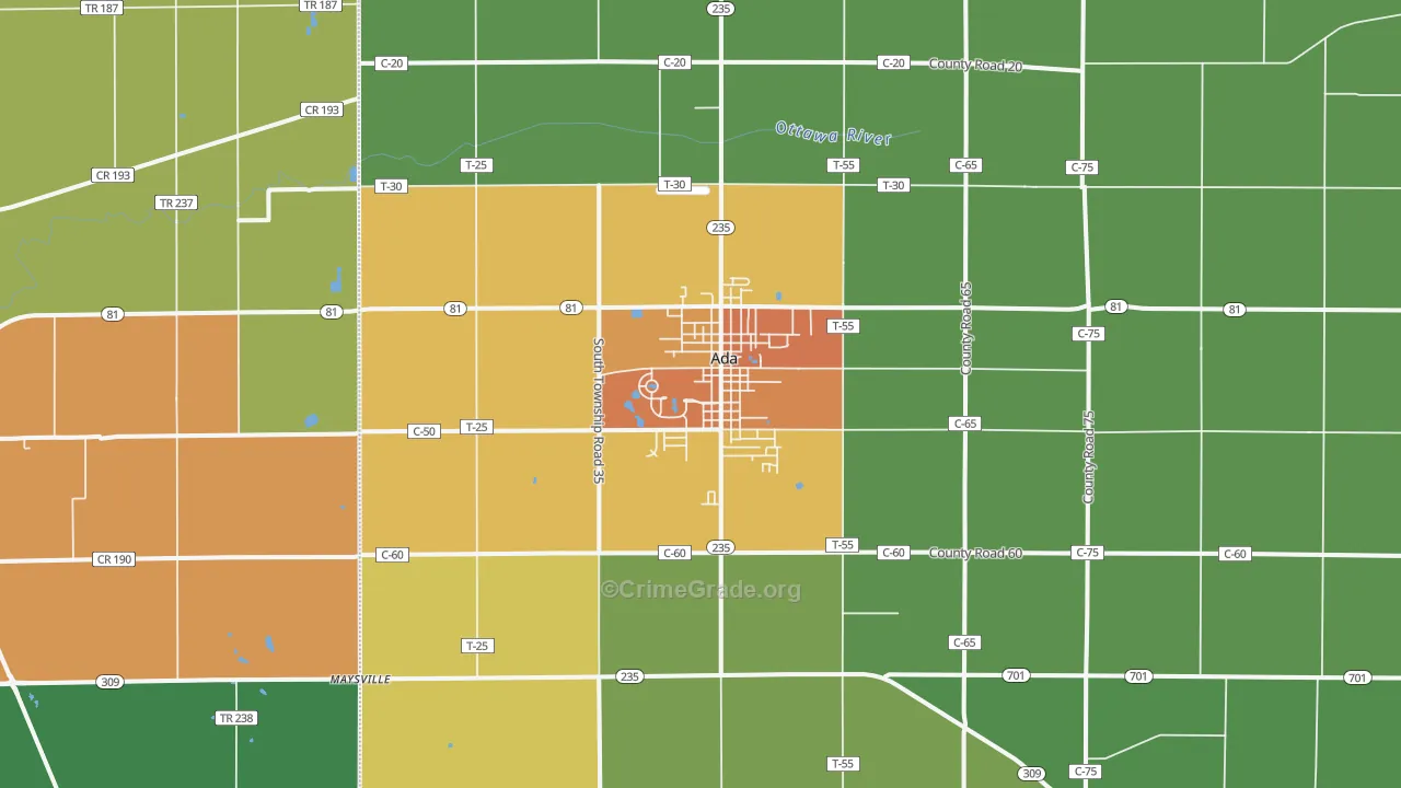 Ada, OH Map of Burglary Rates