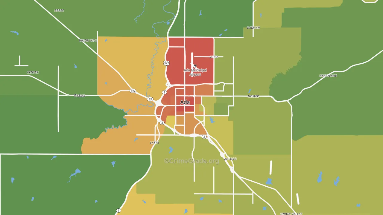 Ada, OK Map of Burglary Rates