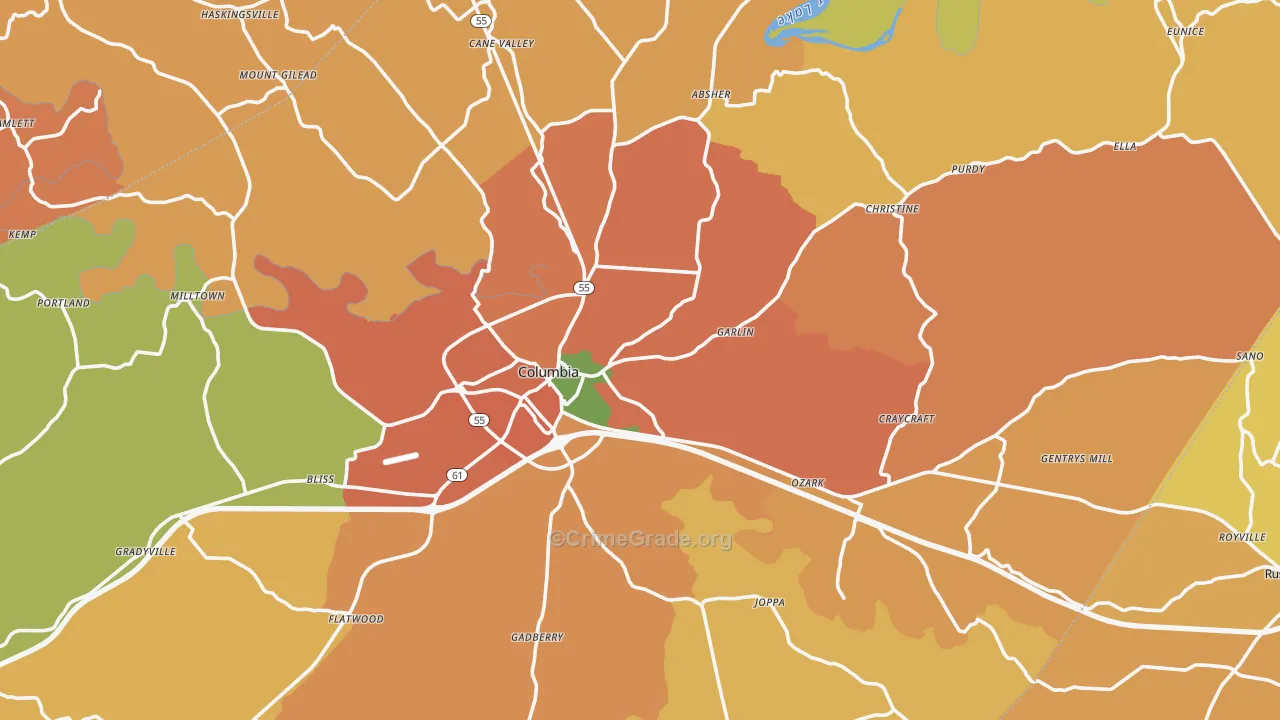 Adair County, KY Map of Burglary Rates