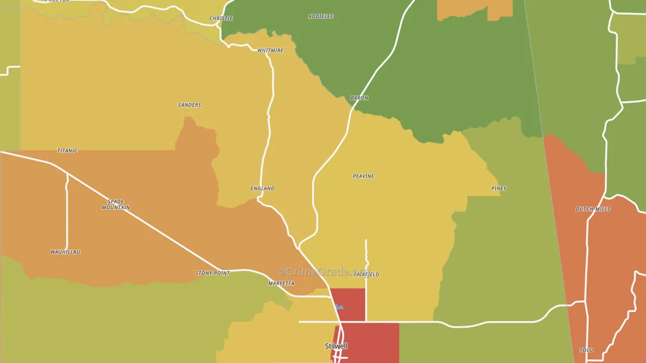 Adair County, OK Map of Burglary Rates
