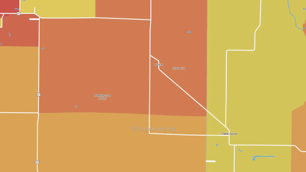 Adair, IL Map of Burglary Rates