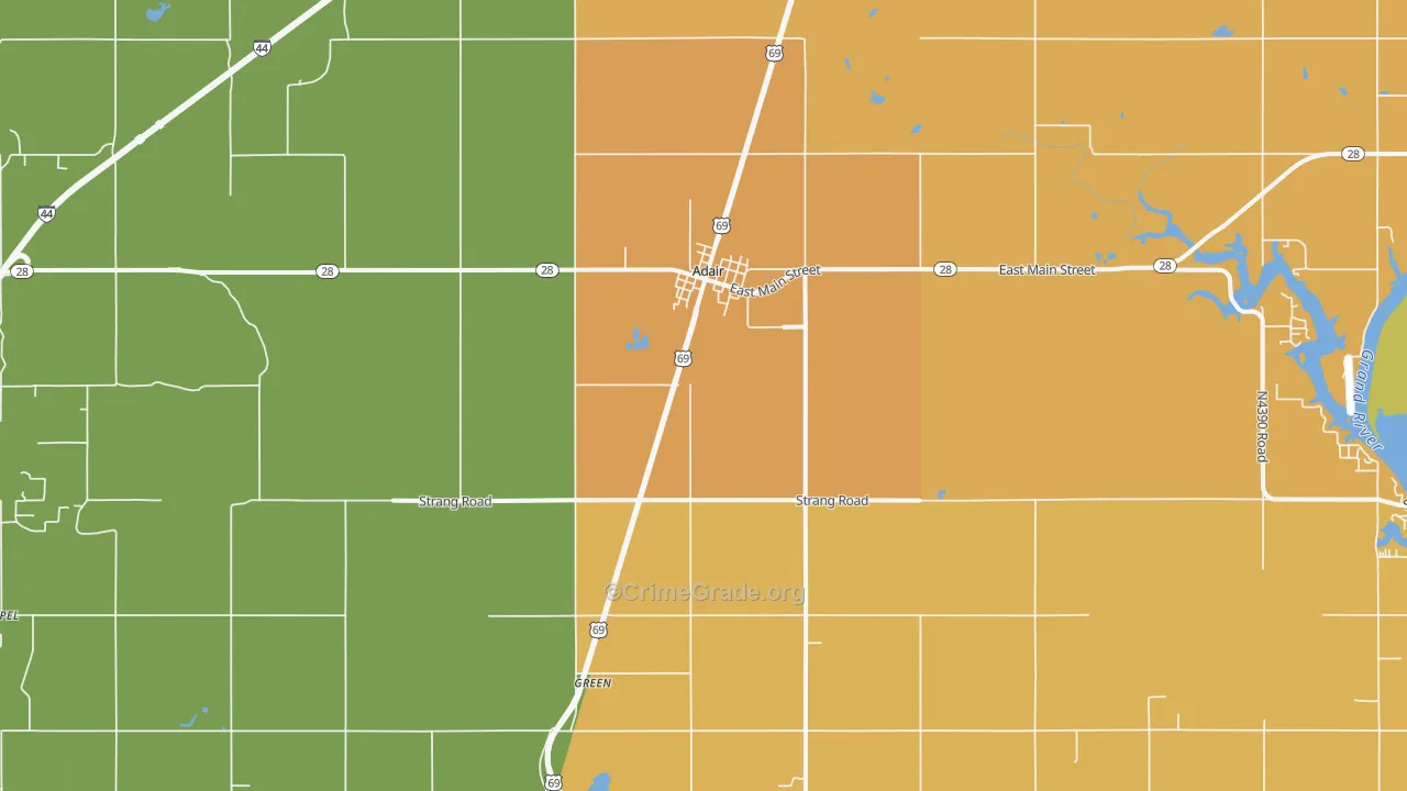 Adair, OK Map of Burglary Rates