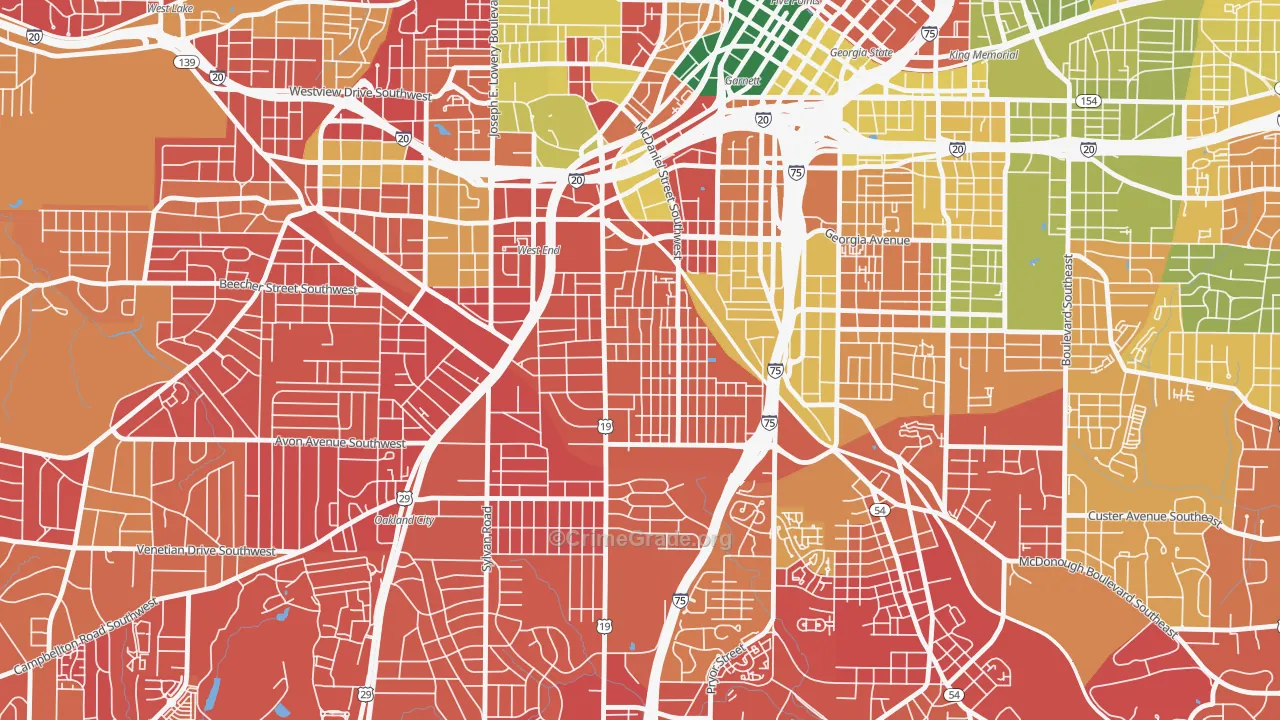 Adair Park, Atlanta, GA Map of Burglary Rates