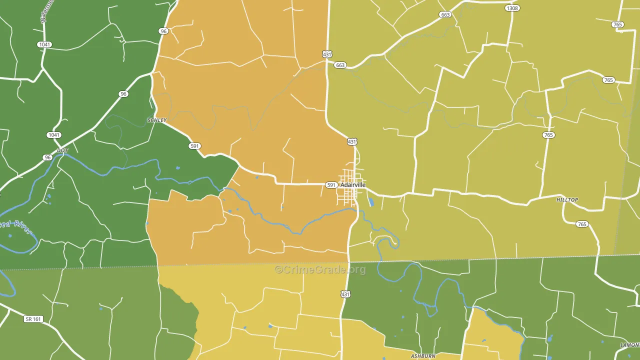 Adairville, KY Map of Burglary Rates