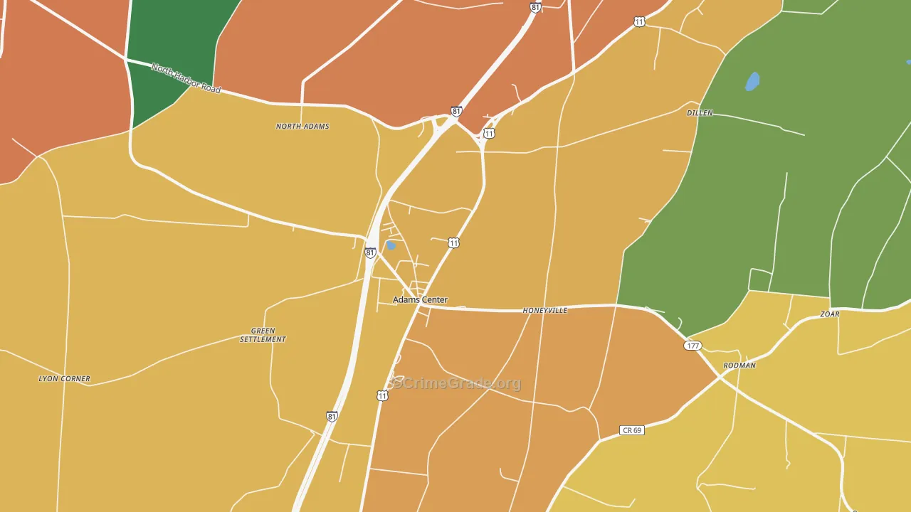 Adams Center, NY Map of Burglary Rates