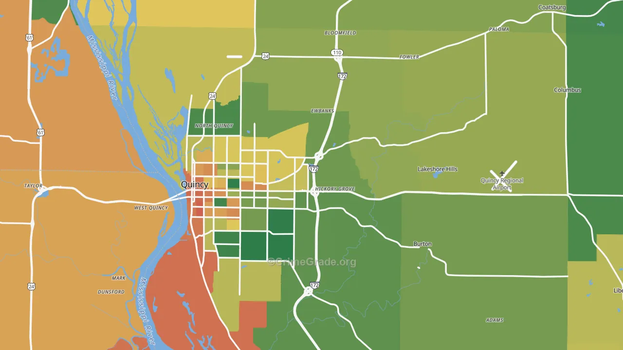 Adams County, IL Map of Burglary Rates