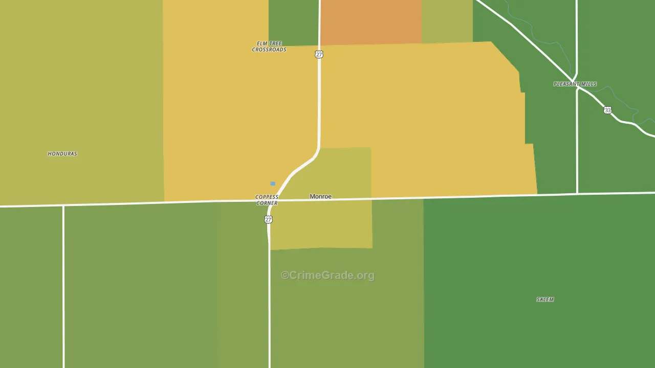 Adams County, IN Map of Burglary Rates