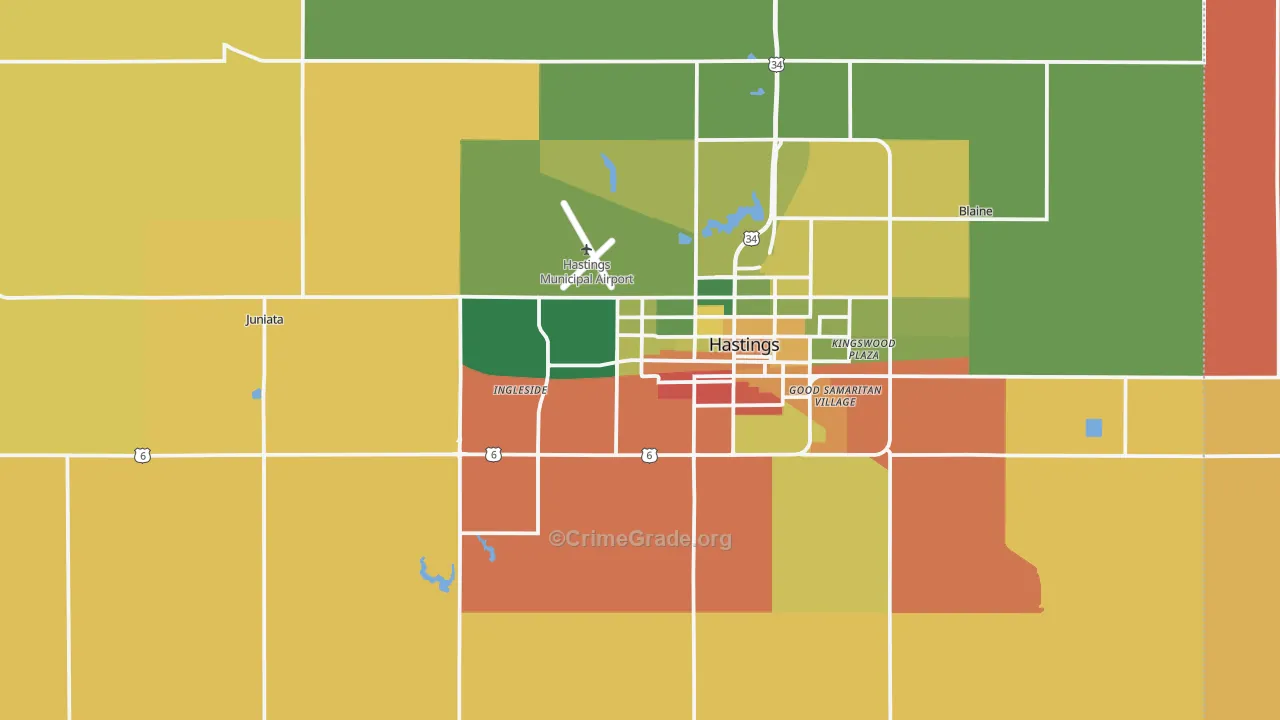 Adams County, NE Map of Burglary Rates