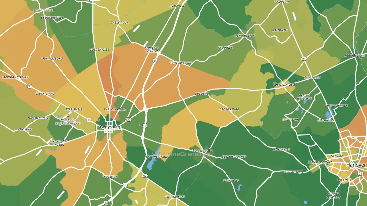 Adams County, PA Map of Burglary Rates