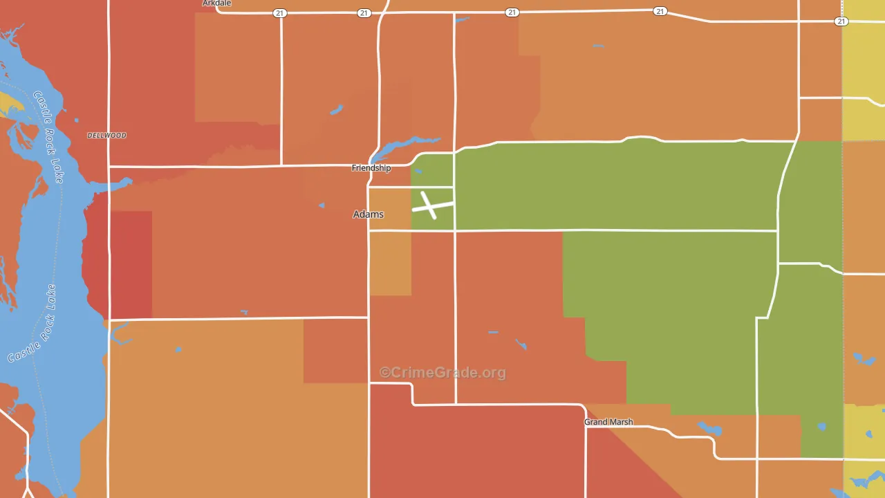 Adams County, WI Map of Burglary Rates