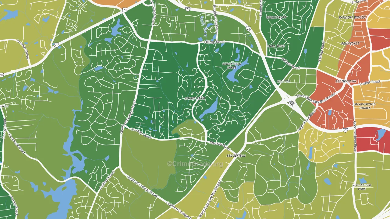 Adams Farm, Greensboro, NC Map of Burglary Rates
