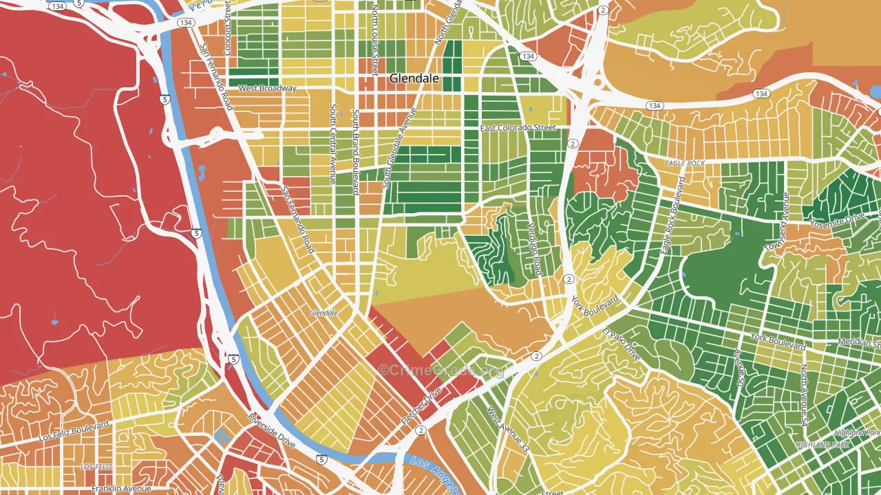 Adams Hill, Glendale, CA Map of Burglary Rates