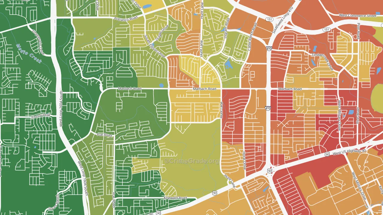 Adams Hill, San Antonio, TX Map of Burglary Rates