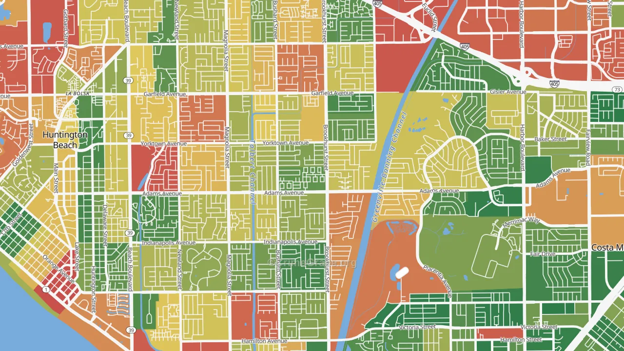 Adams, Huntington Beach, CA Map of Burglary Rates