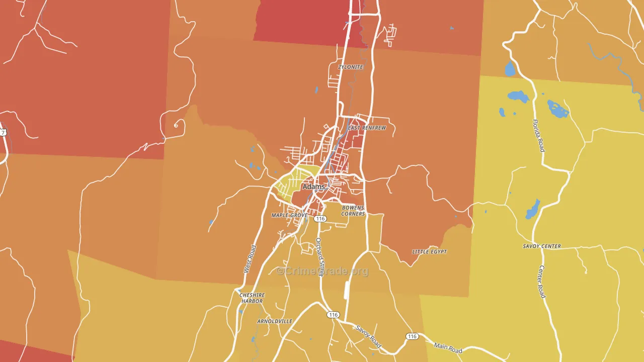 Adams, MA Map of Burglary Rates