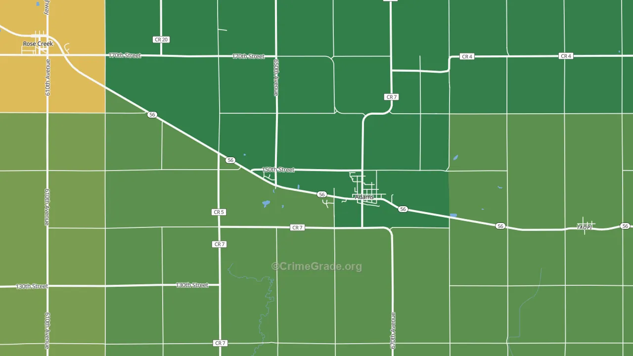 Adams, MN Map of Burglary Rates