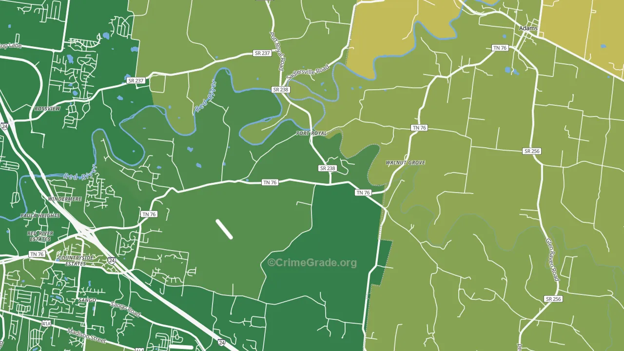 Adams, TN Map of Burglary Rates