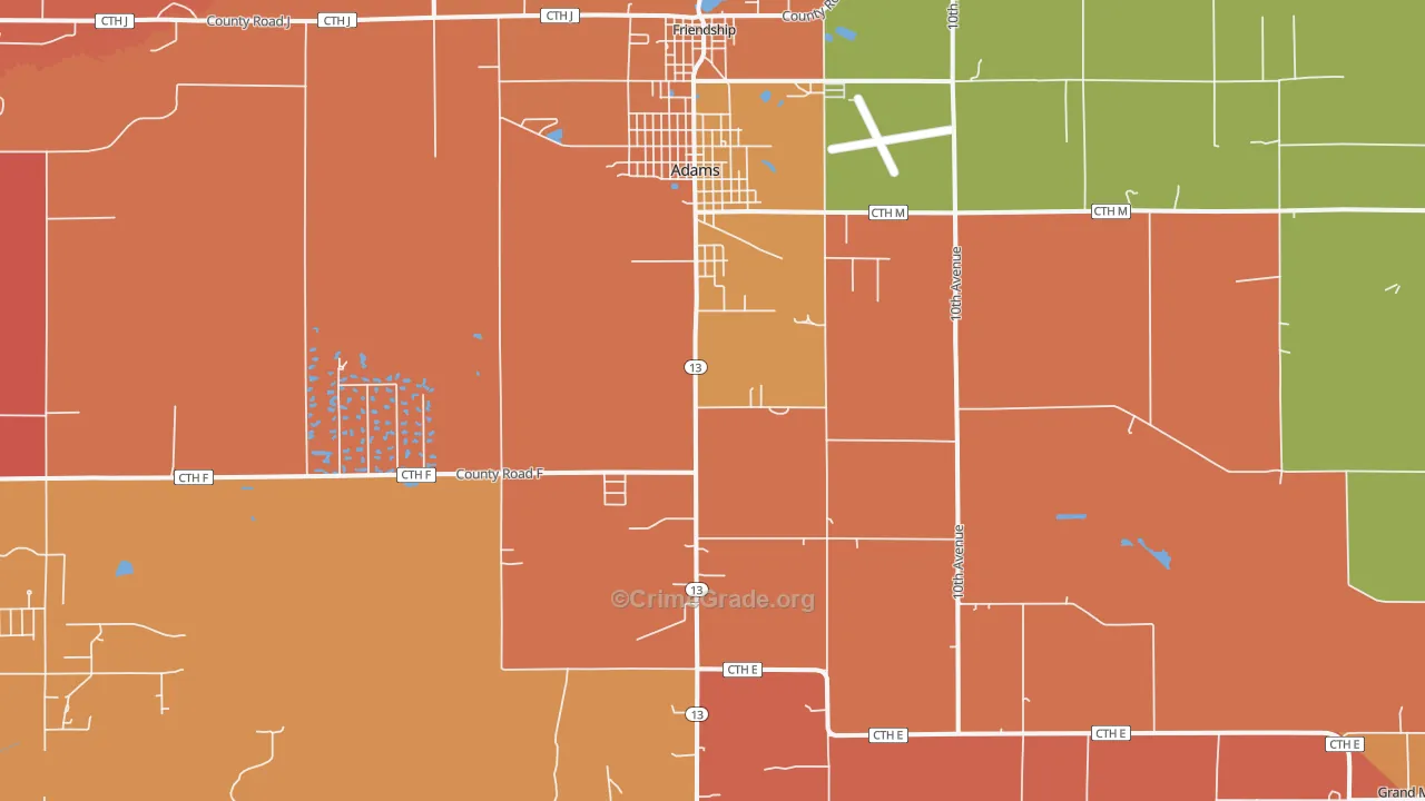 Adams, WI Map of Burglary Rates