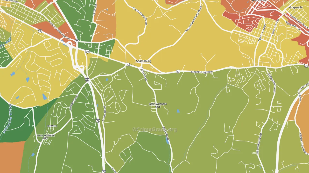 Adamsburg, PA Map of Burglary Rates
