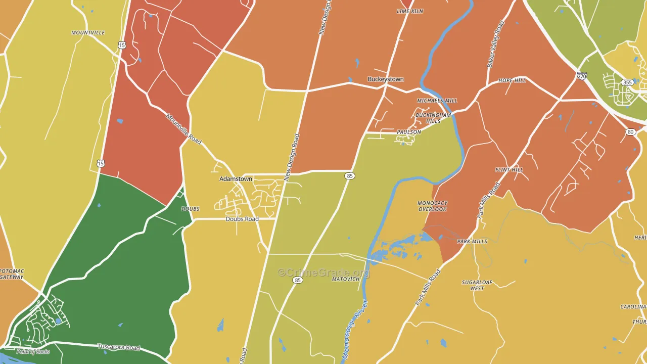 Adamstown, MD Map of Burglary Rates
