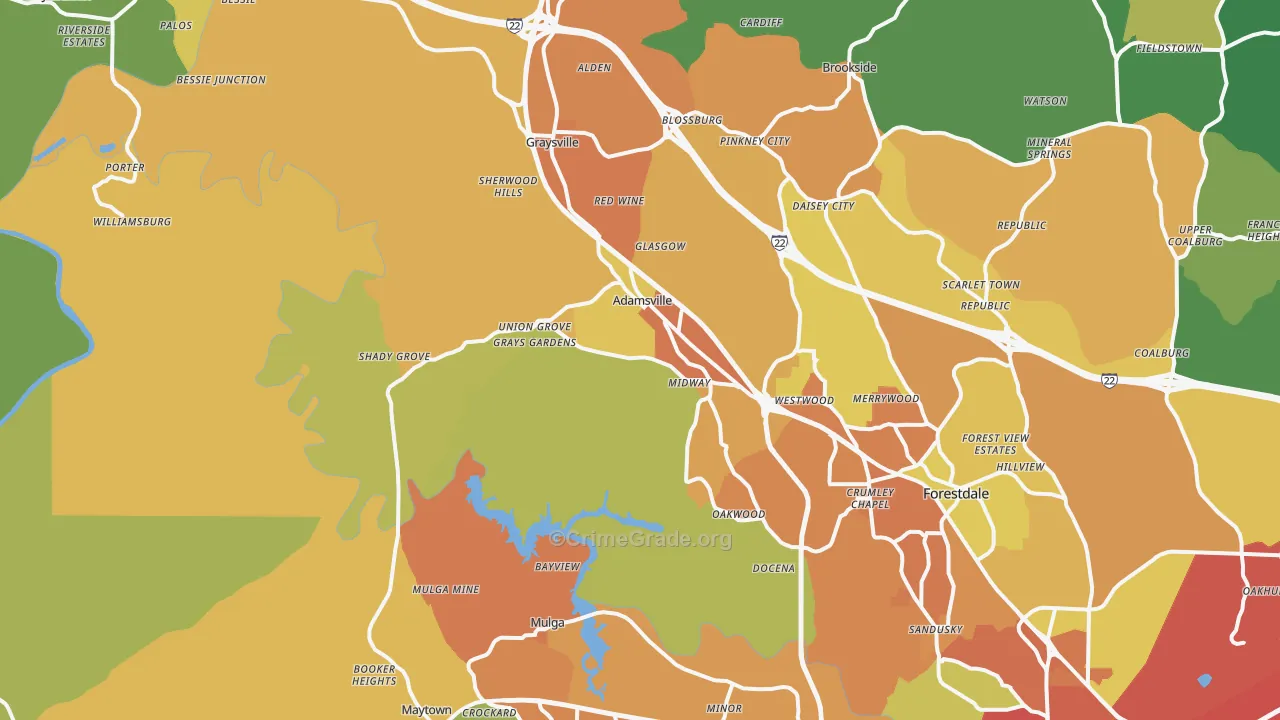 Adamsville, AL Map of Burglary Rates