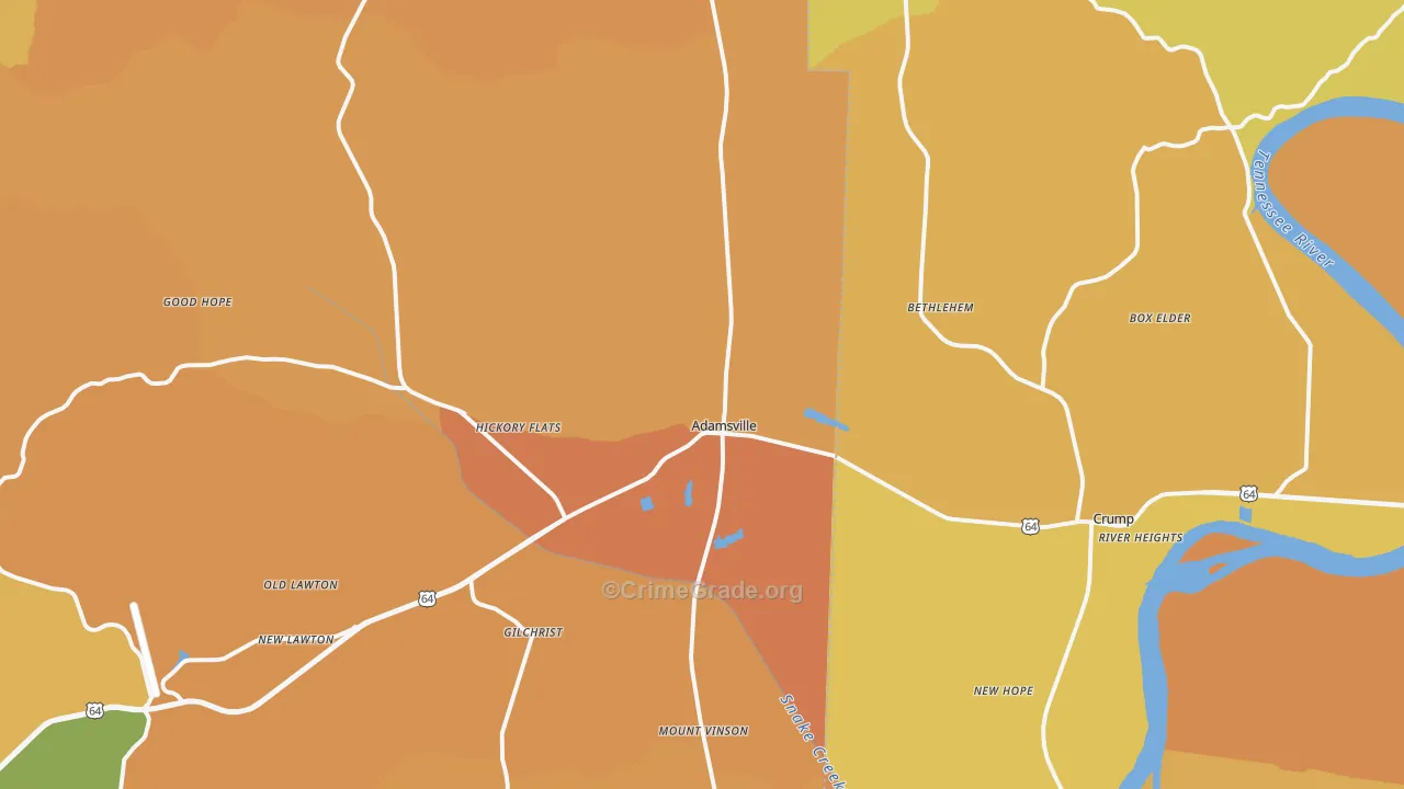 Adamsville, TN Map of Burglary Rates