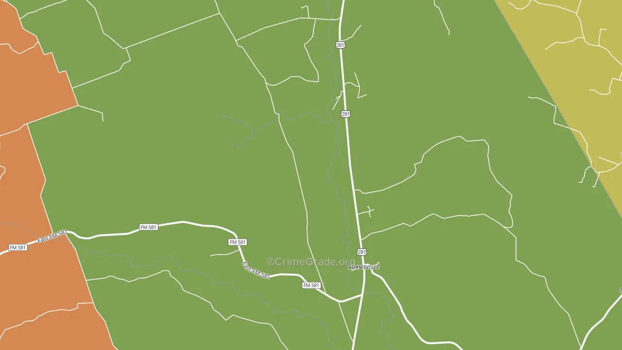 Adamsville, TX Map of Burglary Rates