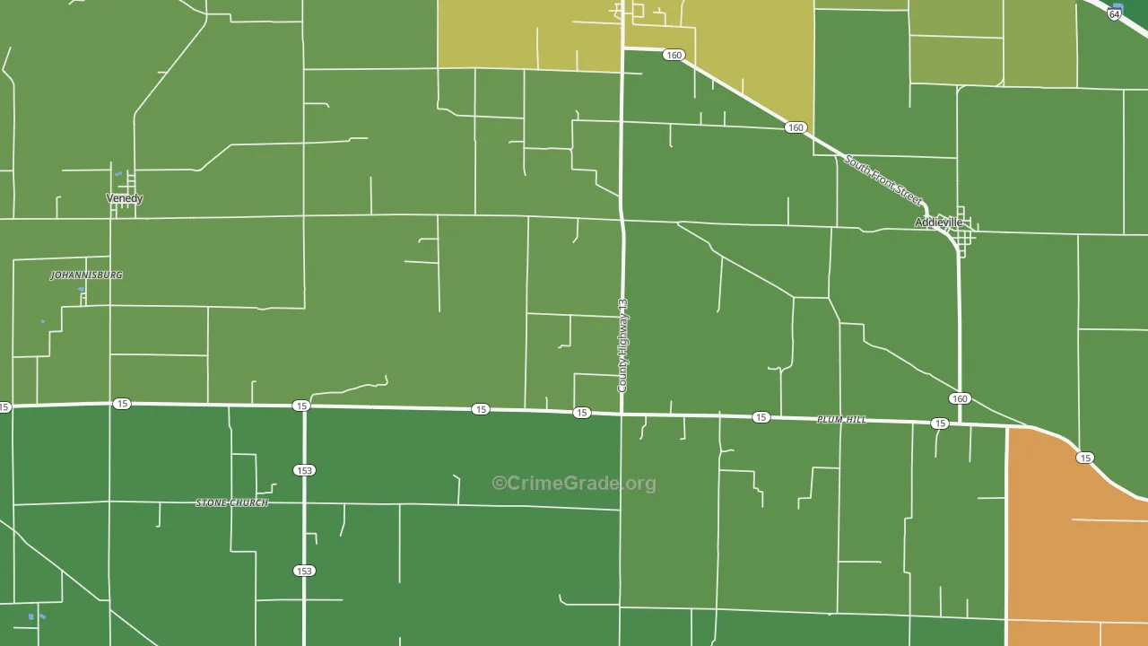 Addieville, IL Map of Burglary Rates