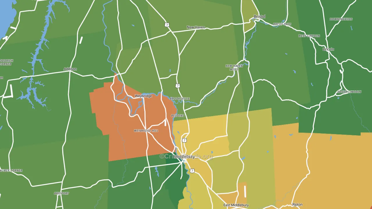 Addison County, VT Map of Burglary Rates