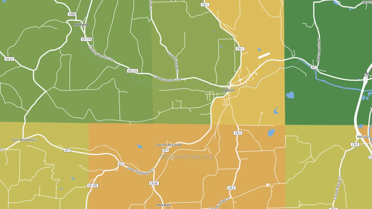 Addison, NY Map of Burglary Rates