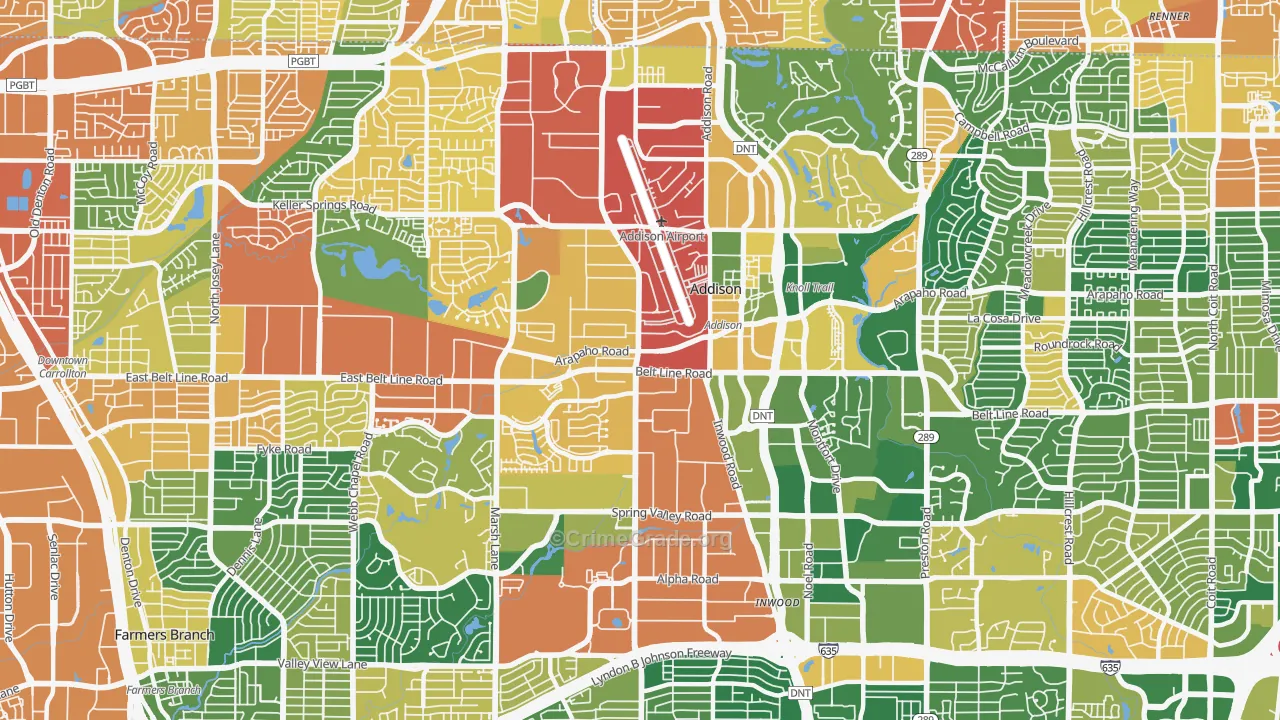 Addison, TX Map of Burglary Rates