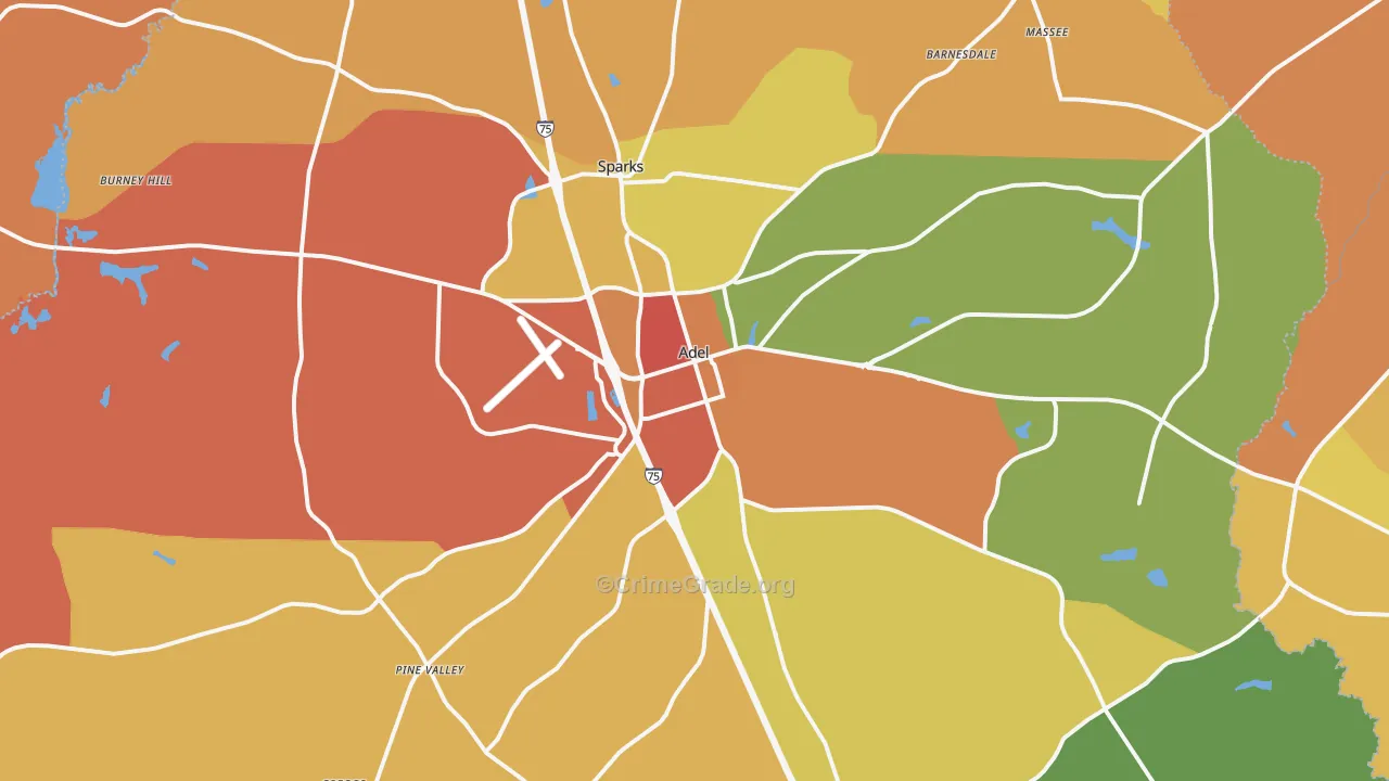 Adel, GA Map of Burglary Rates