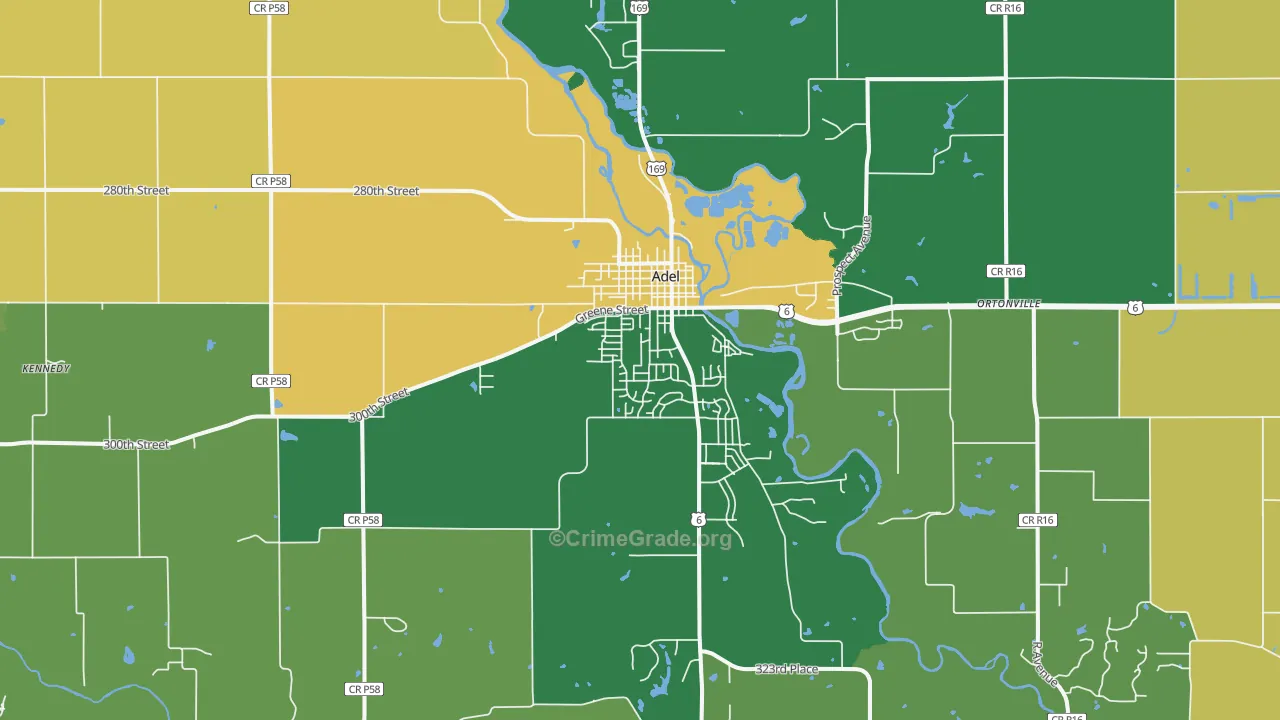 Adel, IA Map of Burglary Rates