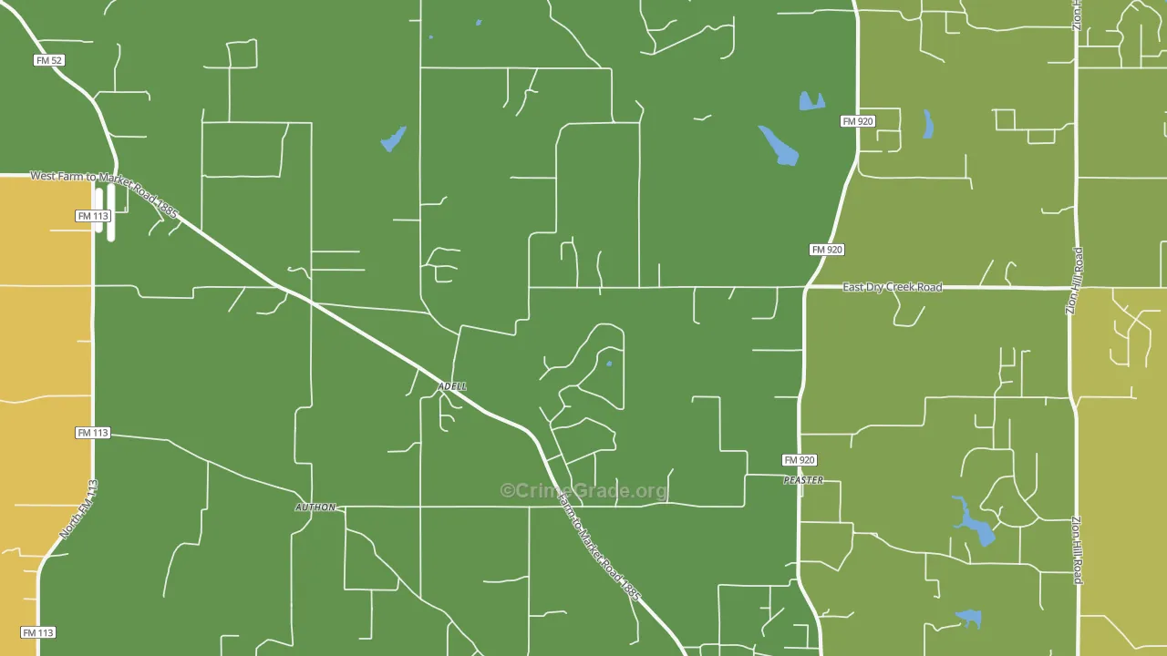Adell, TX Map of Burglary Rates