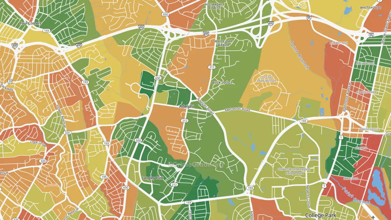 Adelphi, MD Map of Burglary Rates