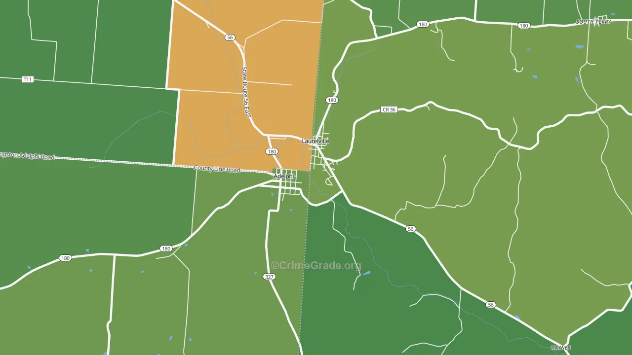 Adelphi, OH Map of Burglary Rates